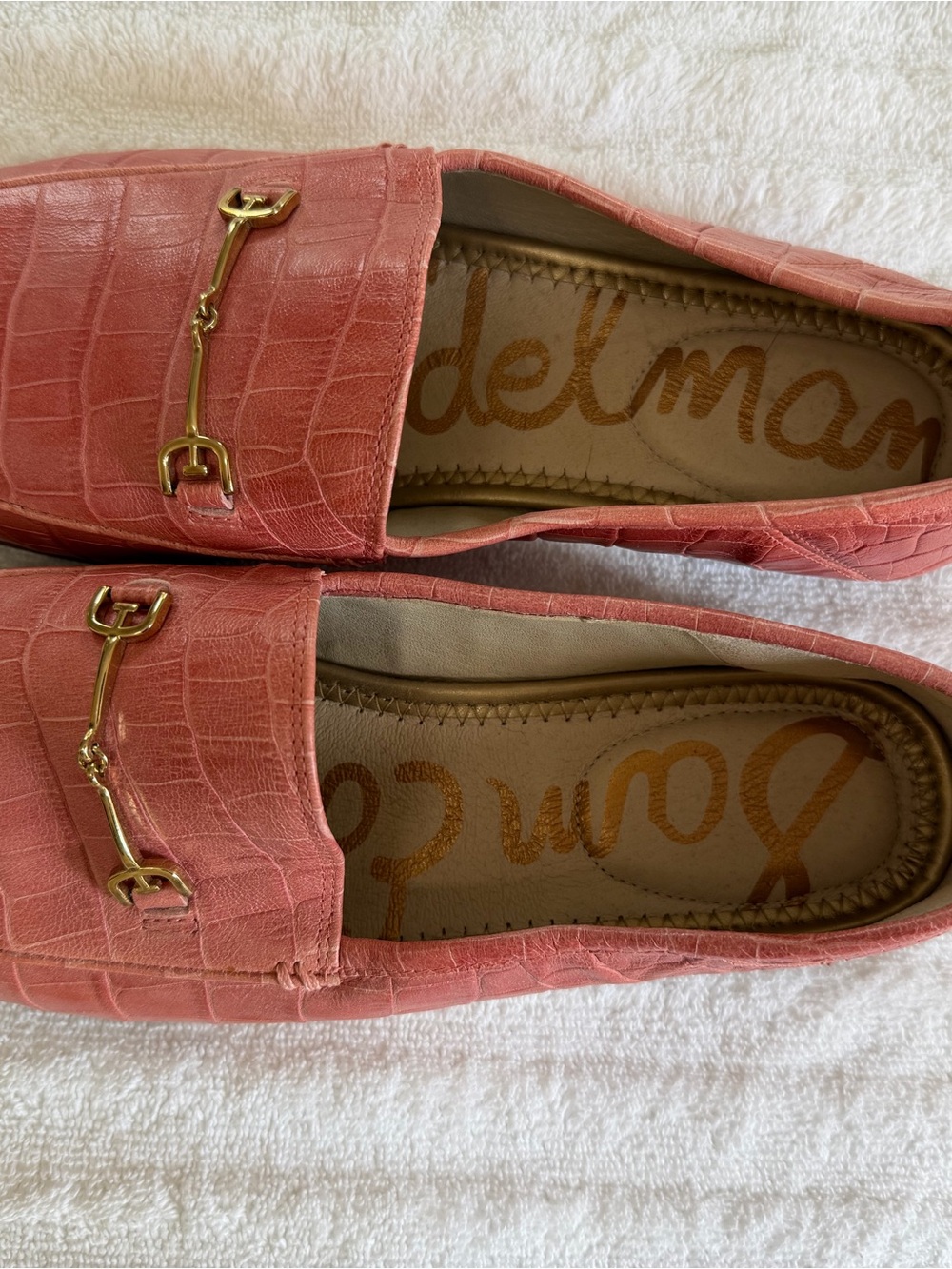Sam Edelman Coral Croc-Embossed Loafers with Gold Bit